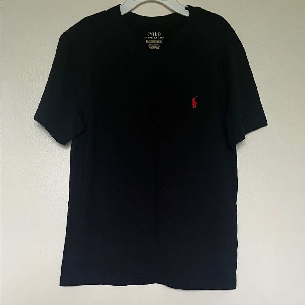 Polo by Ralph Lauren Black V- Neck Kids Tee with Red Logo. Size S/P/CH (8). New